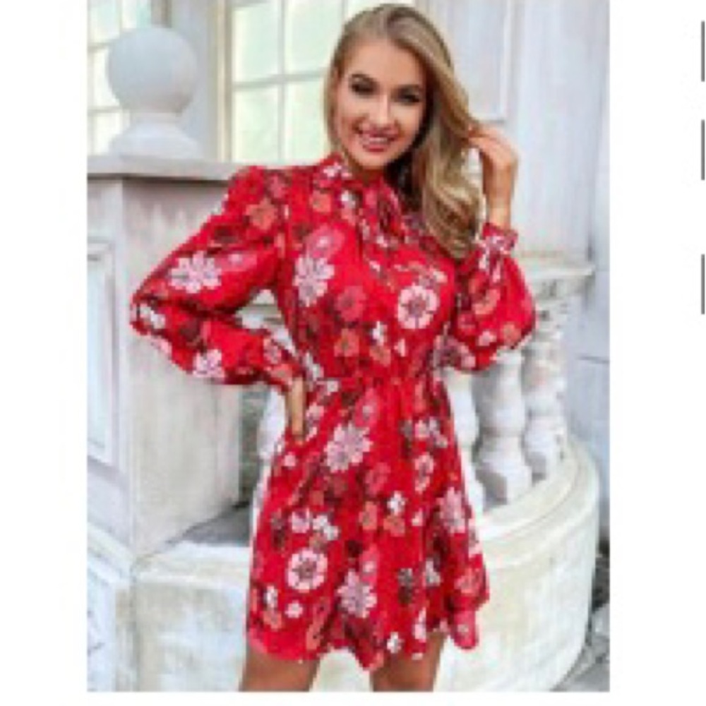 SHEIN red floral dress NWT